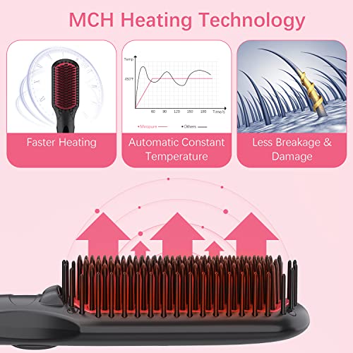 Enhanced Hair Straightener Brush By Miropure 2 In 1 Ionic Straightening Brush With Anti Scald Feature Auto Temperature Lock Auto Off Function Black 0 2