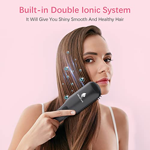 Enhanced Hair Straightener Brush By Miropure 2 In 1 Ionic Straightening Brush With Anti Scald Feature Auto Temperature Lock Auto Off Function Black 0 3