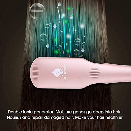 Enhanced Hair Straightener Heat Brush By Miropure 2 In 1 Ceramic Ionic Straightening Brush Hot Comb With Anti Scald Feature Auto Temperature Lock Auto Off Function Pink 0 0