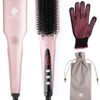 Enhanced Hair Straightener Heat Brush by MiroPure 2 in 1 Ceramic Ionic Straightening Brush Hot Comb with Anti Scald Feature Auto Temperature Lock Auto Off Function Pink 0