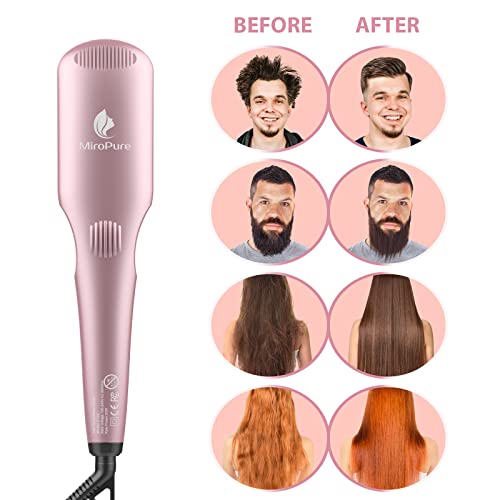 Enhanced Hair Straightener Heat Brush By Miropure 2 In 1 Ceramic Ionic Straightening Brush Hot Comb With Anti Scald Feature Auto Temperature Lock Auto Off Function Pink 0 4