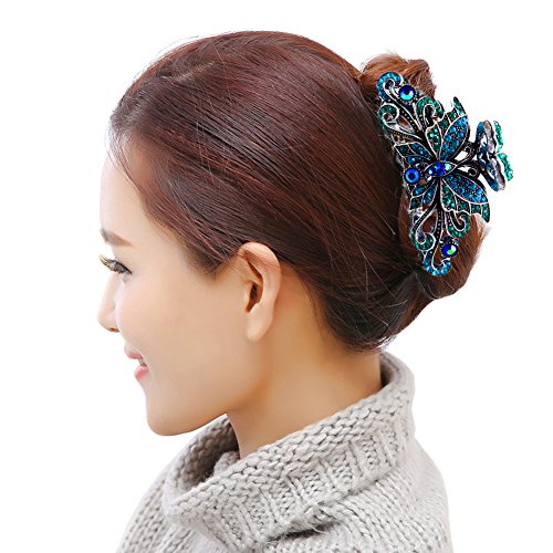 Fashion Lifestyle Large Metal Alloy Hair Claw Jaw Clip For Women And Girls Pretty Strong Clamp Non Slip Barrette Hair Updo Grip Bath Accessories For Thick Hair Blue Green 0 0