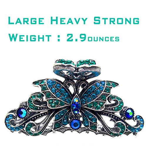 Fashion Lifestyle Large Metal Alloy Hair Claw Jaw Clip For Women And Girls Pretty Strong Clamp Non Slip Barrette Hair Updo Grip Bath Accessories For Thick Hair Blue Green 0 1