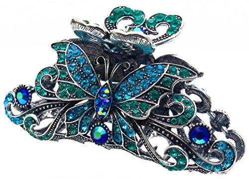 Fashion Lifestyle Large Metal Alloy Hair Claw Jaw Clip For Women And Girls Pretty Strong Clamp Non Slip Barrette Hair Updo Grip Bath Accessories For Thick Hair Blue Green 0 3