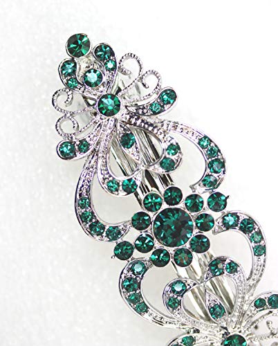 Faship Gorgeous Green Crystal Hearts And Floral Hair Barrette 0 3