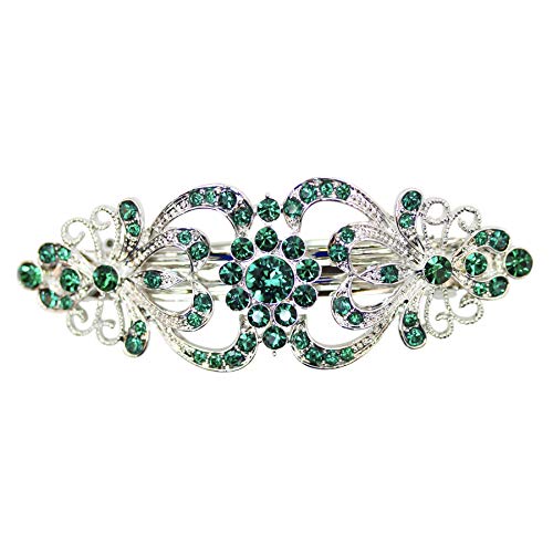 Faship Gorgeous Green Crystal Hearts And Floral Hair Barrette 0