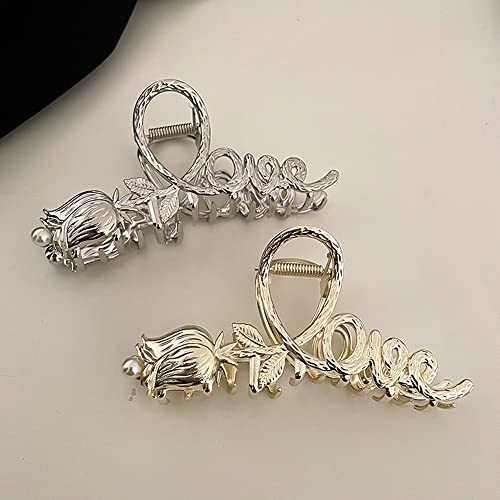Fuyunohi Hair Clips2 Pcs Metal Hair Barrettes For Women Gold Claw Clip Silver Hair Clips90S Accessories For Womengoldsilver Tulip 0 4