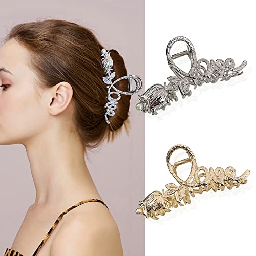 Fuyunohi Hair Clips2 Pcs Metal Hair Barrettes For Women Gold Claw Clip Silver Hair Clips90S Accessories For Womengoldsilver Tulip 0