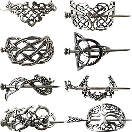 Gxxmei 8Pcs Viking Celtic Hair Clips Celtic Knot Hair Stick Hairpin Retro Silver Hair Clips Vintage Metal Hair Barrette Viking Jewelry Hair Clip Minimalist Hair Accessories For Women And Girls 0