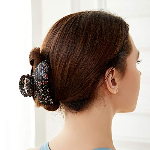 Hair Claw Clips Set For Women Girls Medium Tortoise Shell Double Grip Teeth Clamps Strong Jaw Cute Floral Print Nonslip Acrylic Banana Design Thick Thin Hair Hold Clutches Accessories 35 Twinfree 4 Pa 0 1