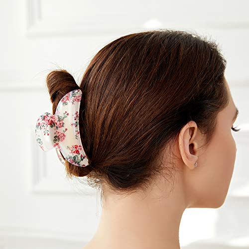 Hair Claw Clips Set For Women Girls Medium Tortoise Shell Double Grip Teeth Clamps Strong Jaw Cute Floral Print Nonslip Acrylic Banana Design Thick Thin Hair Hold Clutches Accessories 35 Twinfree 4 Pa 0 3