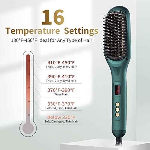 Ionic Hair Straightener Brush Hair Straightening Brush With 16 Temp Mch 30S Fast Heating 60 Mins Auto Off Anti Scald Led Screen Hair Straightener Comb For Women And Quick Styling Dark Green 0 0