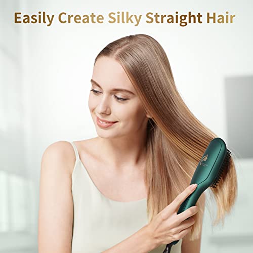 Ionic Hair Straightener Brush Hair Straightening Brush With 16 Temp Mch 30S Fast Heating 60 Mins Auto Off Anti Scald Led Screen Hair Straightener Comb For Women And Quick Styling Dark Green 0 1