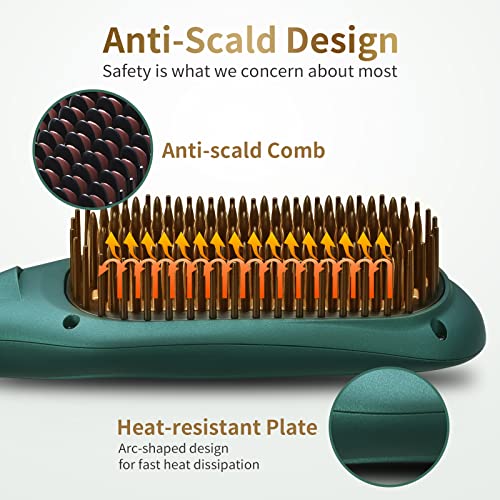 Ionic Hair Straightener Brush Hair Straightening Brush With 16 Temp Mch 30S Fast Heating 60 Mins Auto Off Anti Scald Led Screen Hair Straightener Comb For Women And Quick Styling Dark Green 0 2
