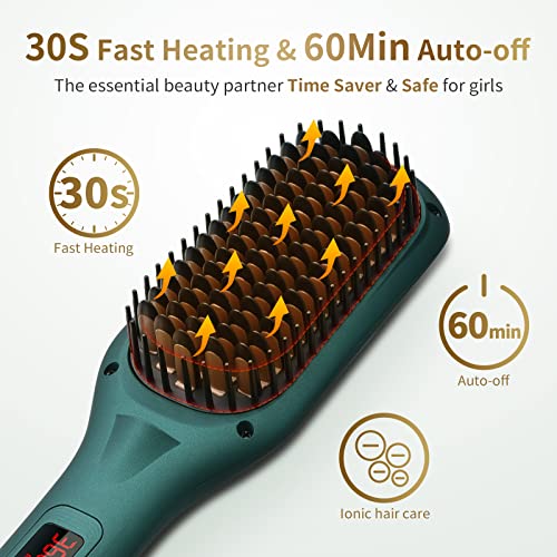 Ionic Hair Straightener Brush Hair Straightening Brush With 16 Temp Mch 30S Fast Heating 60 Mins Auto Off Anti Scald Led Screen Hair Straightener Comb For Women And Quick Styling Dark Green 0 3