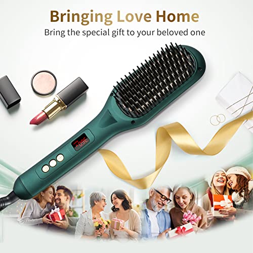Ionic Hair Straightener Brush Hair Straightening Brush With 16 Temp Mch 30S Fast Heating 60 Mins Auto Off Anti Scald Led Screen Hair Straightener Comb For Women And Quick Styling Dark Green 0 4
