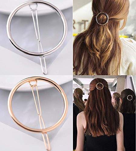 Lassum 2 Pcs Minimalist Dainty Hollow Geometric Round Circle Metal Hairpin Hair Clip For Women And Girls On Any Occasion Gold Silver 0 4