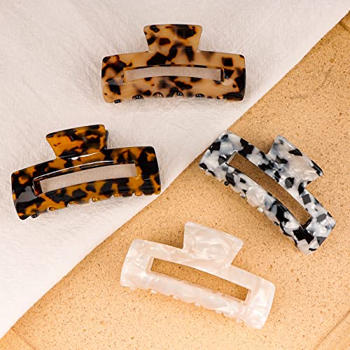 Magicsky 4Pcs Hair Claw Clips Acrylic Hair Banana Barrettes Celluloid French Butterfly Jaw Clipstortoise Shell Grip Pin Teeth Clamp Leopard Print Stylish Hair Accessories For Women Girlslong Size 0 1
