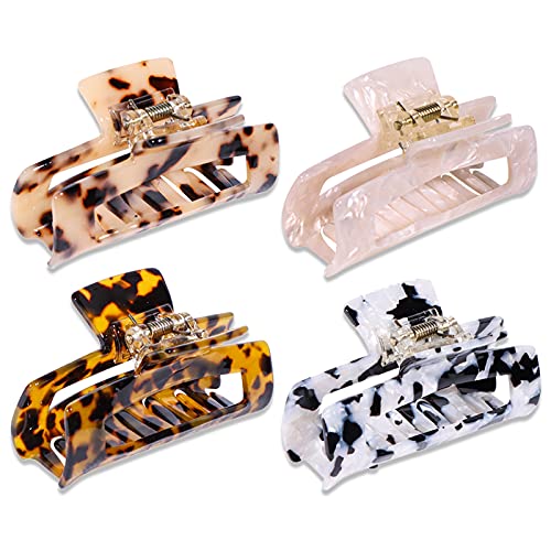 Magicsky 4Pcs Hair Claw Clips Acrylic Hair Banana Barrettes Celluloid French Butterfly Jaw Clipstortoise Shell Grip Pin Teeth Clamp Leopard Print Stylish Hair Accessories For Women Girlslong Size 0