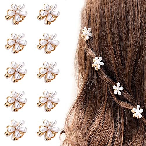 Mini Pearl Hair Barrettes For Women Girls 10Pcs Sweet Artificial Pearl Hair Clips Flower Pins Clips For Party Wedding Daily 0