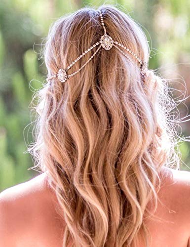 Missgrace Women Dainty Bohemian Rhinestones Gold Silver Head Chain Hair Accessories For Bridal And Girls Gold 0 0