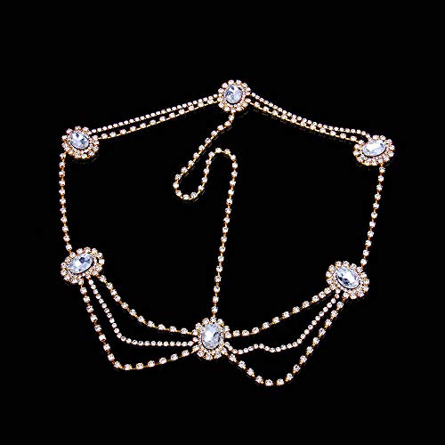 Missgrace Women Dainty Bohemian Rhinestones Gold Silver Head Chain Hair Accessories For Bridal And Girls Gold 0 2
