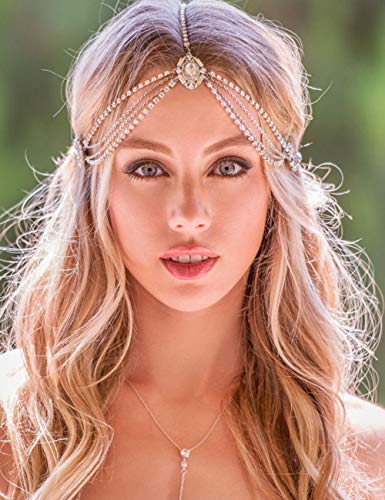 Missgrace Women Dainty Bohemian Rhinestones Gold Silver Head Chain Hair Accessories For Bridal And Girls Gold 0