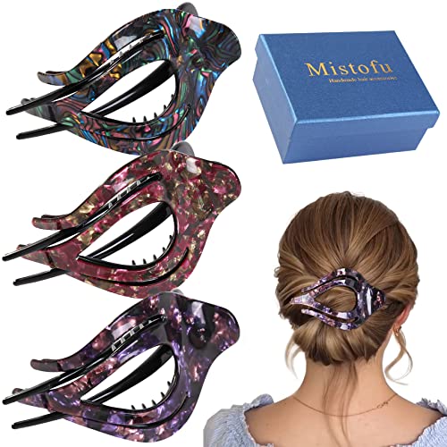 Mistofu 3 Pcs Womens French Curved Hair Clip No Slip Strong Grip Comfortable Hold Girls Ladies Beauty Accessory Fashion Pin Teeth Clamp Extra Large Hair Clips For Thick Hair Multicolor A 0