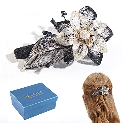 Mistofu Diy Copper Wire Metal Hand Woven High Level Design Hair Barrettes For Women Elegant Hair Accessories Gifts For Women Girlblack Big Flower 0