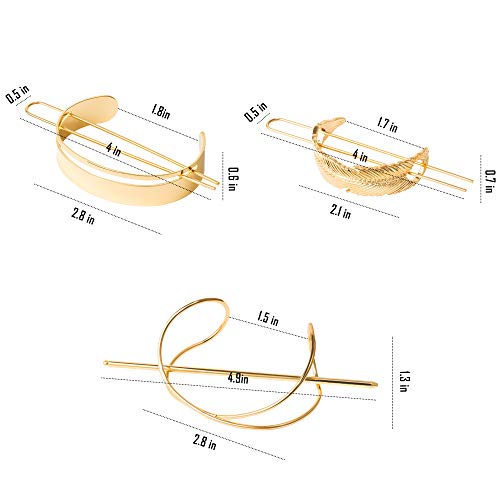 Pantide 3Pcs Hair Cuff Bun Cage Kit Feathersemicirclex Shaped High Polished Alloy Hair Accessories For Women Vintage Hair Slide Pin With Stick Simple Minimalist Metal Geometric Hair Clipgold 0 0