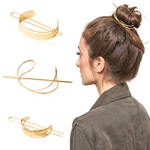 Pantide 3Pcs Hair Cuff Bun Cage Kit Feathersemicirclex Shaped High Polished Alloy Hair Accessories For Women Vintage Hair Slide Pin With Stick Simple Minimalist Metal Geometric Hair Clipgold 0
