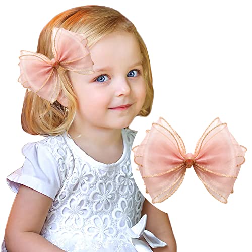 Pink Hair Bows For Girls Cute Sweet Tulle Alligator Hair Accessories First Communion Hair Clips For Baby Teen Women School Daily Wearing Wedding Party Decoration 0