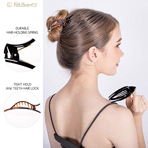 Rc Roche Ornament 2 Pcs Womens French Concord Curved Hair Clip No Slip Strong Grip Comfortable Hold Girls Ladies Beauty Accessory Fashion Pin Teeth Clamp Medium Black And Brown 0 0