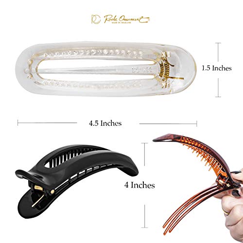Rc Roche Ornament 6 Pcs Womens French Barrette Classic Duckbill Alligator Eyelet Oval Hair Decor Clips Side Slide Firm Grip Beauty Accessory Plastic Styling Pin Clamps Medium Clear Brown And Black 0 2