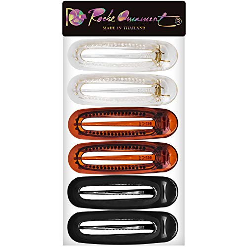 Rc Roche Ornament 6 Pcs Womens French Barrette Classic Duckbill Alligator Eyelet Oval Hair Decor Clips Side Slide Firm Grip Beauty Accessory Plastic Styling Pin Clamps Medium Clear Brown And Black 0 3