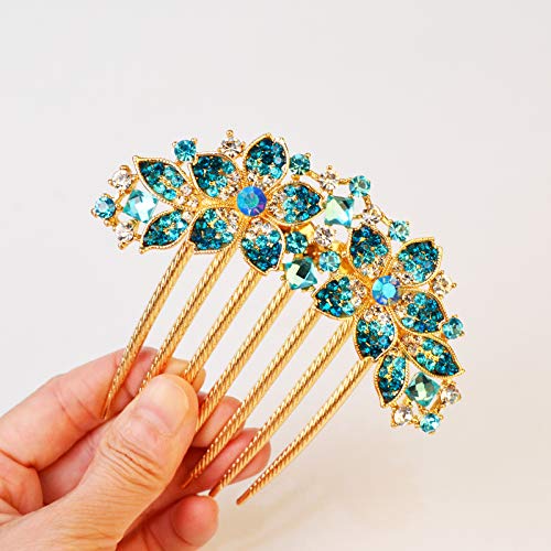 Sankuwen Women Rhinestone Inlaid Flower Hair Comb Hairpin Barrette Accessoryalso Perfect Mothers Day Gifts For Mom Blue 0 0