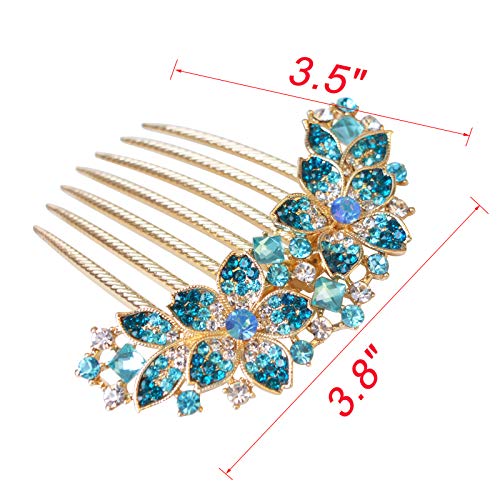 Sankuwen Women Rhinestone Inlaid Flower Hair Comb Hairpin Barrette Accessoryalso Perfect Mothers Day Gifts For Mom Blue 0 1