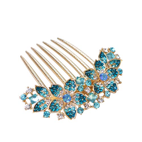 Sankuwen Women Rhinestone Inlaid Flower Hair Comb Hairpin Barrette Accessoryalso Perfect Mothers Day Gifts For Mom Blue 0 2