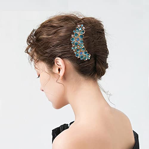 Sankuwen Women Rhinestone Inlaid Flower Hair Comb Hairpin Barrette Accessoryalso Perfect Mothers Day Gifts For Mom Blue 0 4