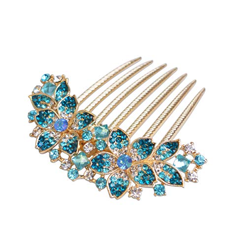 Sankuwen Women Rhinestone Inlaid Flower Hair Comb Hairpin Barrette Accessoryalso Perfect Mothers Day Gifts For Mom Blue 0