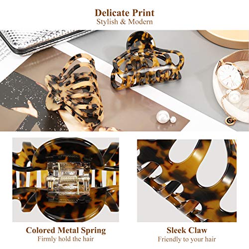 Shinowa Hair Clips 2 Pack Bohemian Tortoise Shell Hair Claw Clips Strong Hold Big Hair Jaw Clips For Thick Hair Hair Accessories For Women Girls Leopard 0 1