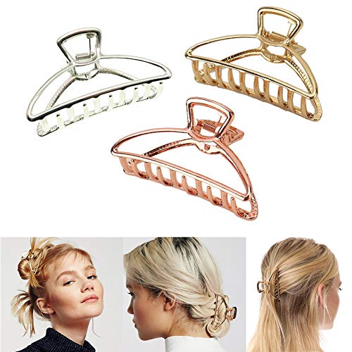 Vinbee Metal Hair Clips For Women Hair Claw Clips Medium For Thick Hair 3 Pack Silver Gold Rose Gold 0