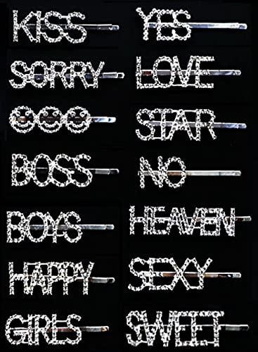 Word Hair Clips For Women 15 Pcs Crystal Letter Hair Pins For Women Rhinestone Yes No Happy Kiss Sorry Boss And Other Letter Hair Barrette For Women 0