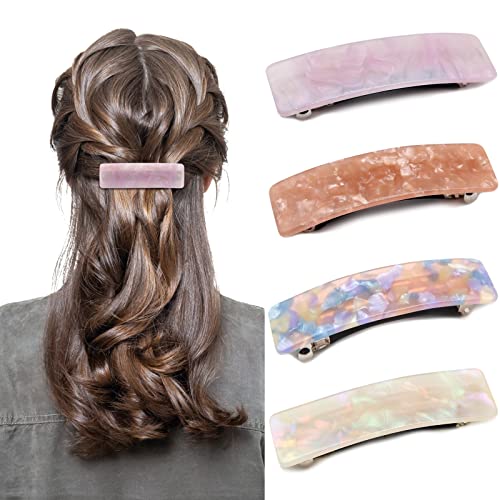 Xiwimisid 4 Pieces Hair Barrettes For Women Large No Slip Womens Hair Accessories Colorful Acrylic Automatic Clasp Retro Classic Hair Clips For Thick Hair 0