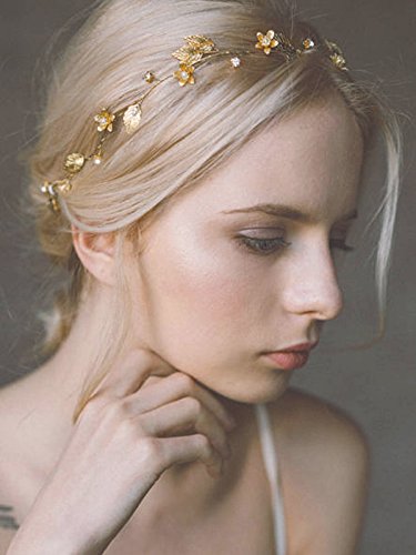 Yean Bride Wedding Hair Vine Headband Gold Leaf Bridal Accessories For Women Gold Gold 0 1