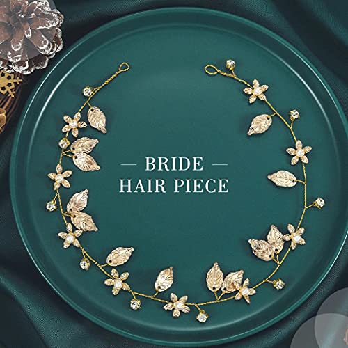 Yean Bride Wedding Hair Vine Headband Gold Leaf Bridal Accessories For Women Gold Gold 0 2
