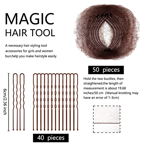 Zonon Hair Nets Invisible Elastic Edge Mesh And U Shaped Pins Set 50 Pieces 50 Cm Individual Package Invisible Hair Nets 40 Pieces U Shaped Pins For Ballet Bun Sleeping Women And Wig Brown 0 0